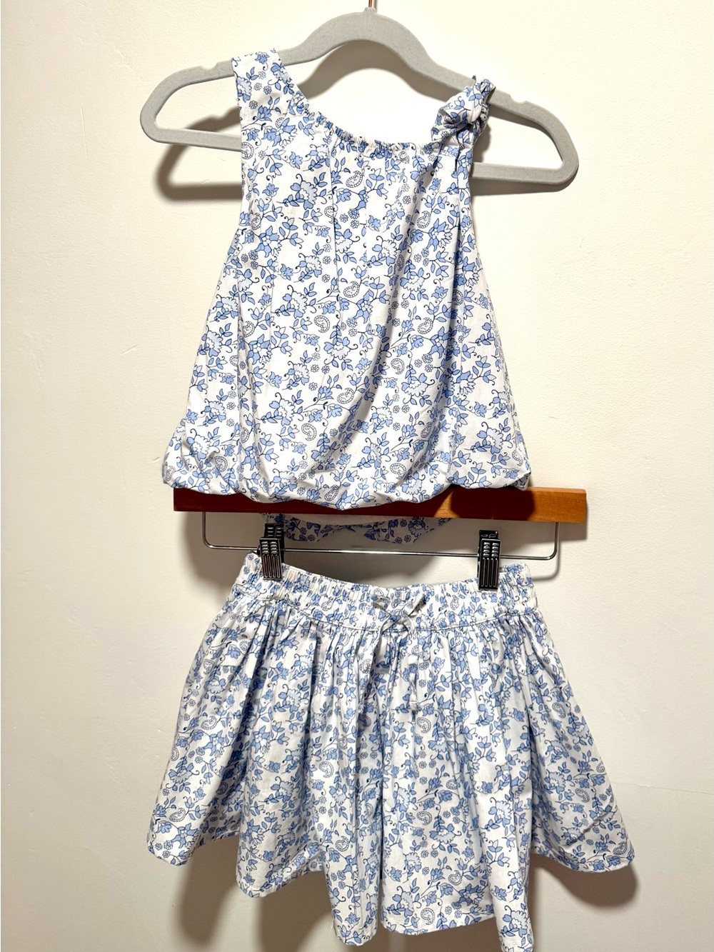 Abercrombie Kids Girls 7/8 Floral Skort Set Blue White Outfit Matching Set 🩵🦋